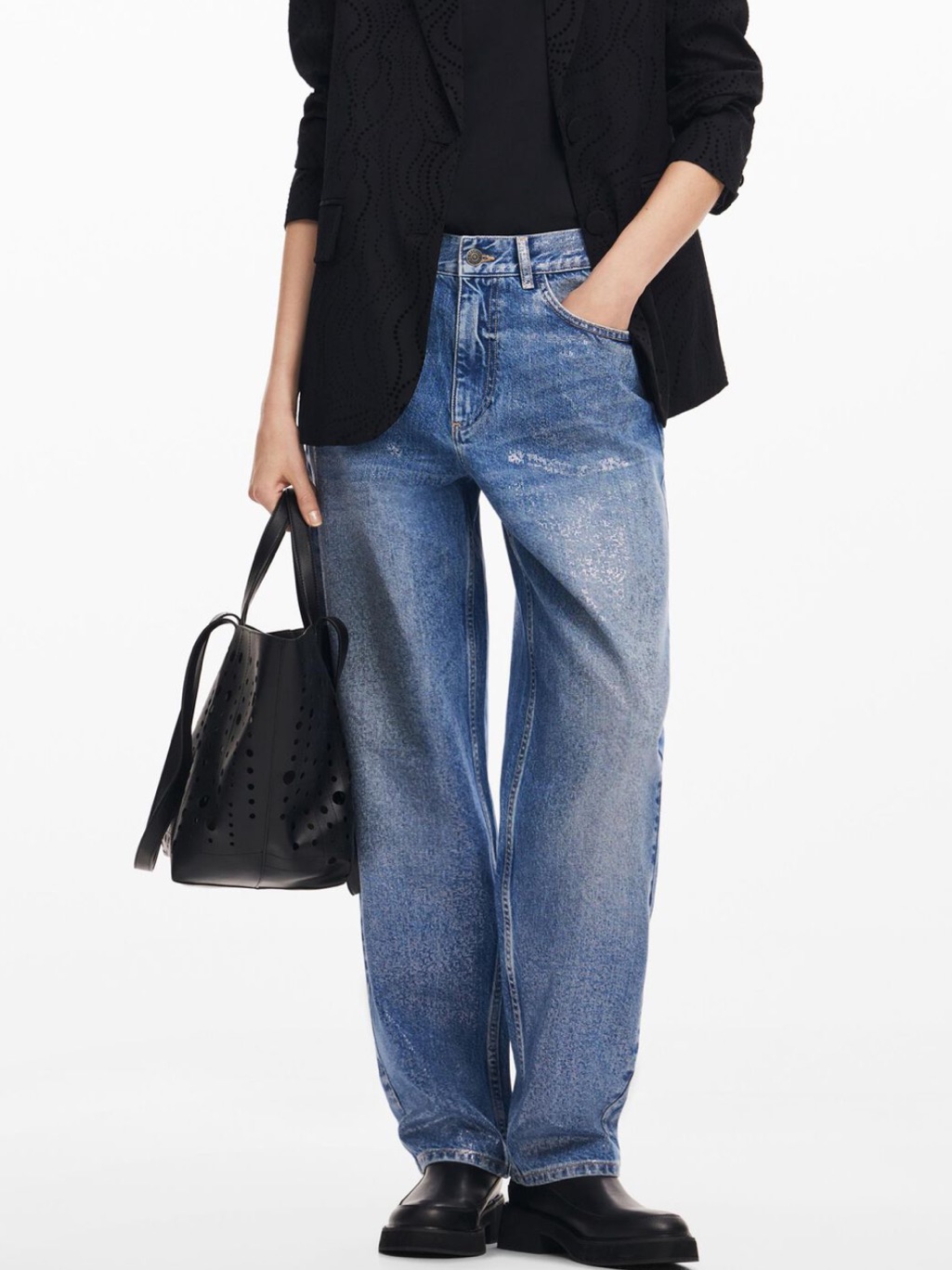 Desigual Women’s Balloon Denim Jeans With Shining Fabric